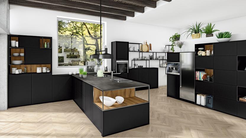 Moderne Küche Schwarz Moderne Küche in Schwarz und Insellösung